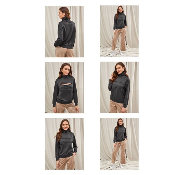 SHEIN Gray Turtleneck Cut-Out Zip Front Sweatshirt L *NWOT* - Picture 2 of 2